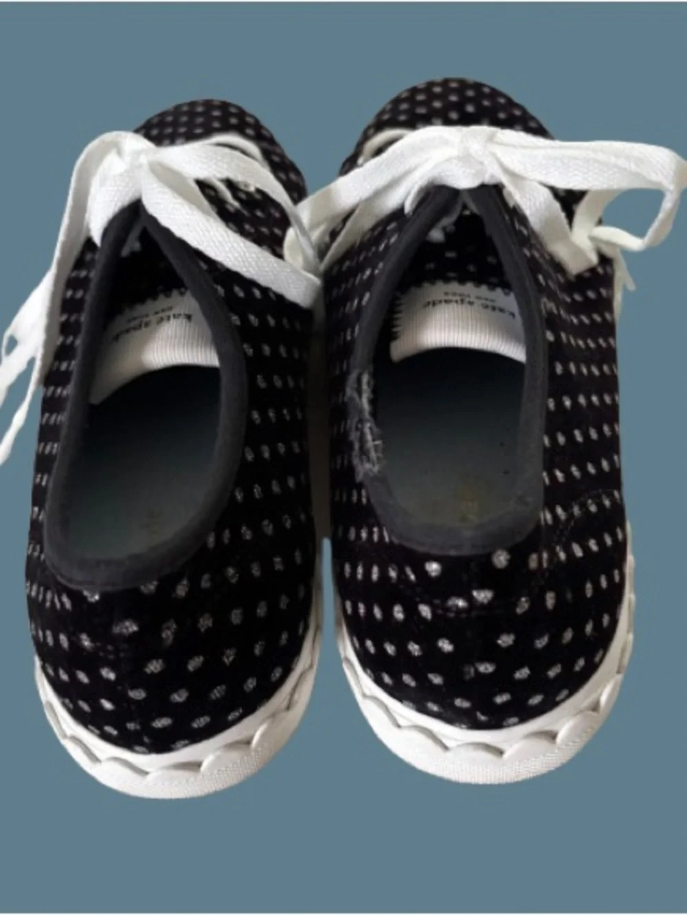 kate spade Black Polka Dot Lace-Up Sneakers with White Laces Size 7.5 B GUC